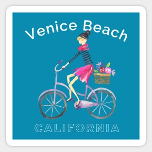 Venice Beach California Watercolor Bicycling French Girl Woman Sticker